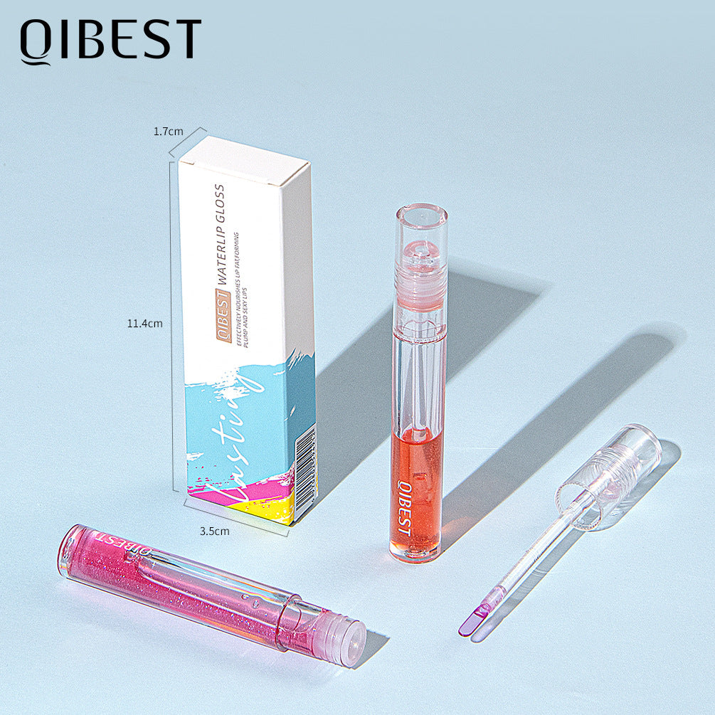 ליפ גלוס מבריק QIBEST, ליפ גלייז בגימור מראה, מעניק לחות, עמיד לאורך זמן, ליפ גלוס שקוף בגימור מים מבריק