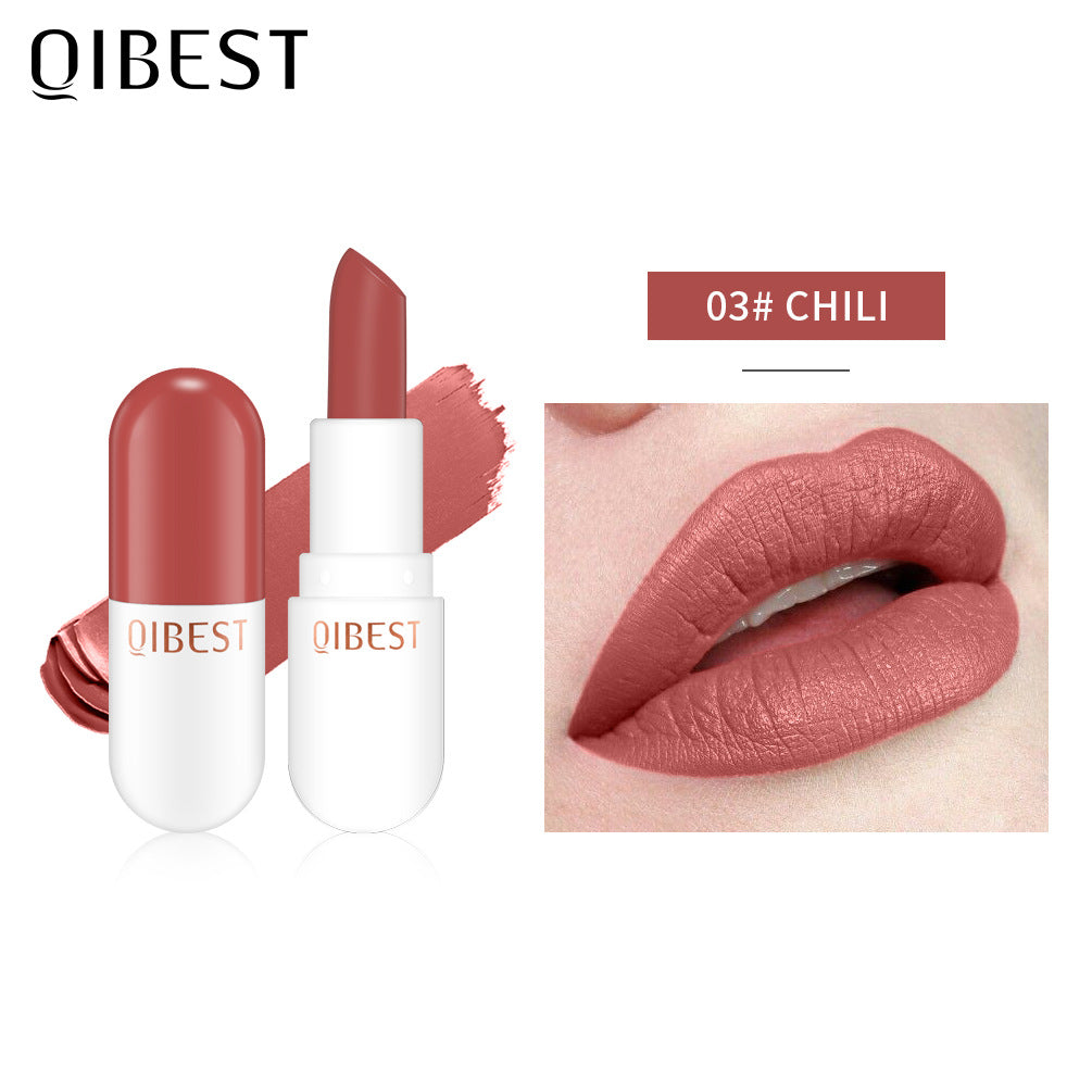 QIBEST Mini Capsule Lipstick Velvet Matte Lipstick Long Lasting Waterproof Pill Lipstick