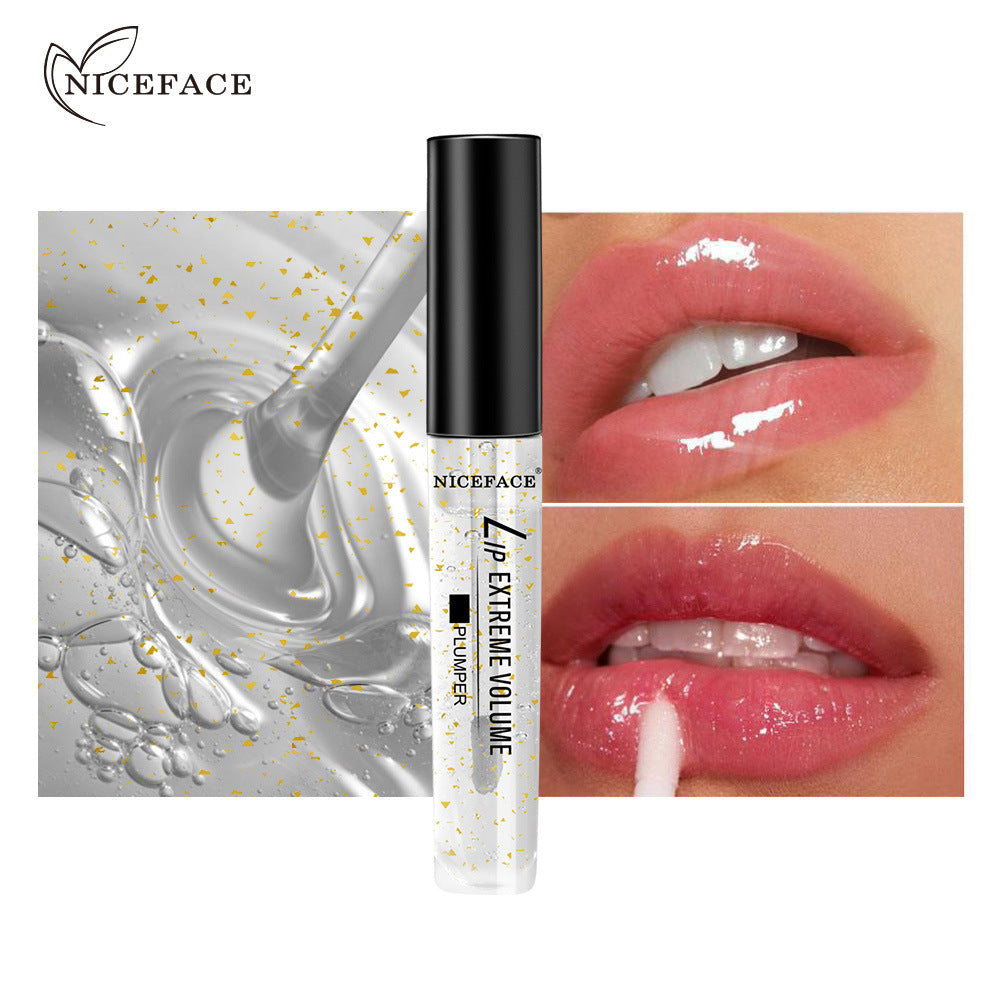 NICEFACE שמן שפתיים מועשר בפתיתי זהב, מעניק לחות, מטשטש קמטוטים ומעניק מראה שפתיים יפהפה.