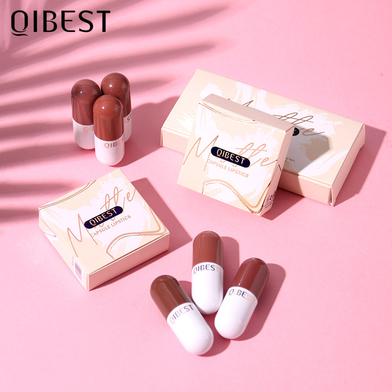 QIBEST Mini Capsule Lipstick Set Velvet Matte Matte Lipstick Long lasting Pill Lipstick