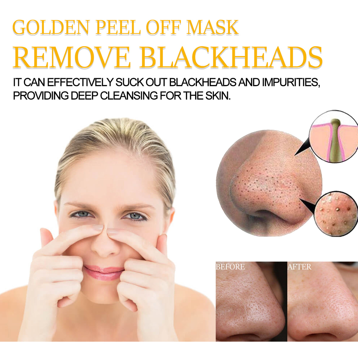 Golden Peel Off Mask, Cleanse Blackhead Impurities Fade Wrinkles Tight Skin Smear Type Mask