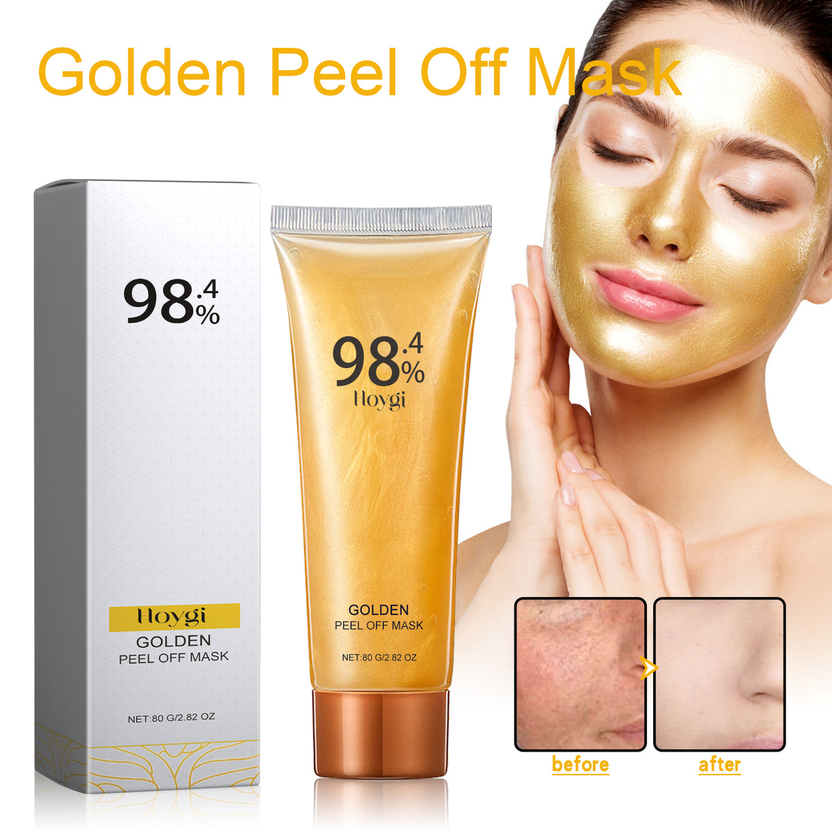 Golden Peel Off Mask, Cleanse Blackhead Impurities Fade Wrinkles Tight Skin Smear Type Mask