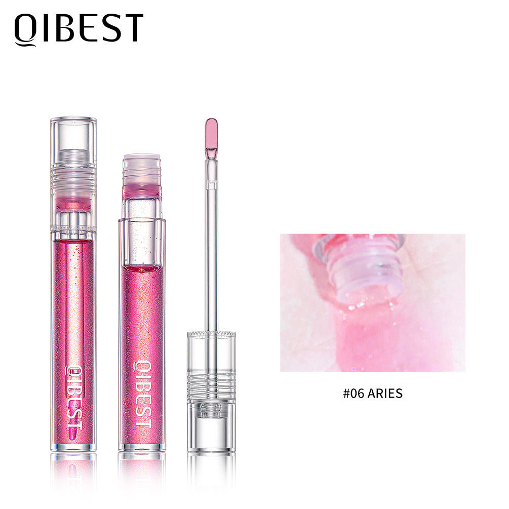 ליפ גלוס מבריק QIBEST, ליפ גלייז בגימור מראה, מעניק לחות, עמיד לאורך זמן, ליפ גלוס שקוף בגימור מים מבריק