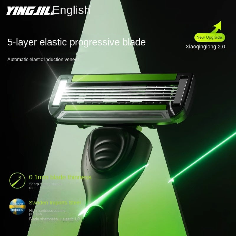 English manual safety razor for men with 5-blade system, classic non-electric shaving set with foam and shaving cream