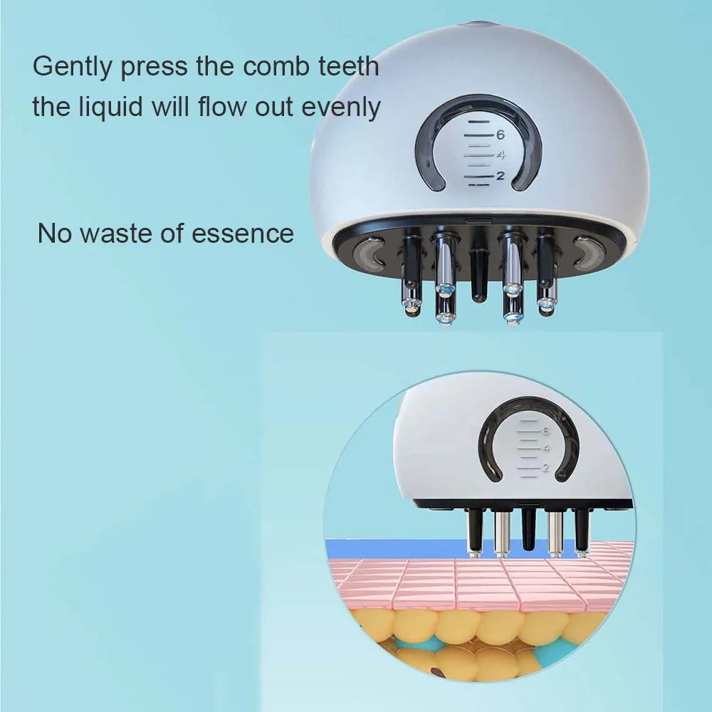 מסרק עיסוי לקרקפת עם תאורת LED, מיכל לנוזל לעידוד צמיחת שיער ומתקן לפיזור שמנים אתריים, לטיפוח השיער, לנשים ולגברים