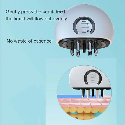 מסרק עיסוי לקרקפת עם תאורת LED, מיכל לנוזל לעידוד צמיחת שיער ומתקן לפיזור שמנים אתריים, לטיפוח השיער, לנשים ולגברים