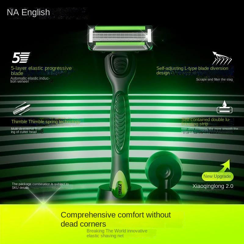 English manual safety razor for men with 5-blade system, classic non-electric shaving set with foam and shaving cream