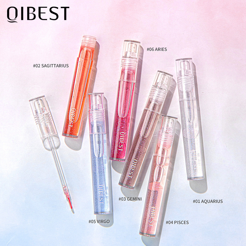 ליפ גלוס מבריק QIBEST, ליפ גלייז בגימור מראה, מעניק לחות, עמיד לאורך זמן, ליפ גלוס שקוף בגימור מים מבריק