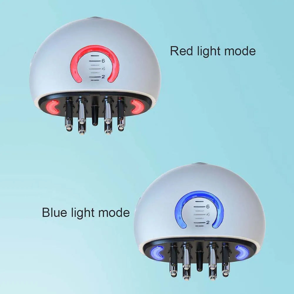 מסרק עיסוי לקרקפת עם תאורת LED, מיכל לנוזל לעידוד צמיחת שיער ומתקן לפיזור שמנים אתריים, לטיפוח השיער, לנשים ולגברים