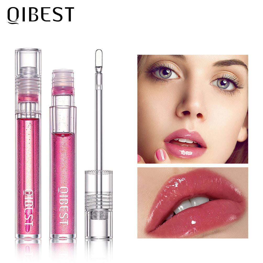 ליפ גלוס מבריק QIBEST, ליפ גלייז בגימור מראה, מעניק לחות, עמיד לאורך זמן, ליפ גלוס שקוף בגימור מים מבריק