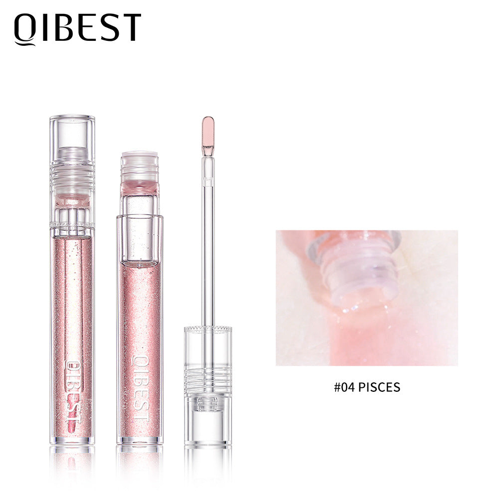 ליפ גלוס מבריק QIBEST, ליפ גלייז בגימור מראה, מעניק לחות, עמיד לאורך זמן, ליפ גלוס שקוף בגימור מים מבריק