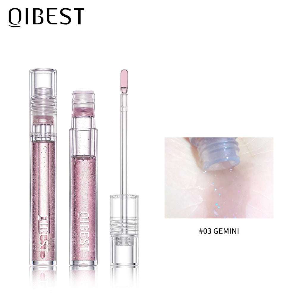 ליפ גלוס מבריק QIBEST, ליפ גלייז בגימור מראה, מעניק לחות, עמיד לאורך זמן, ליפ גלוס שקוף בגימור מים מבריק