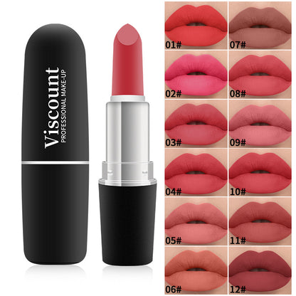 New Frosted Bullet Fog Matte White Lipstick Small Pepper 12 Color Moisturizing Lipstick