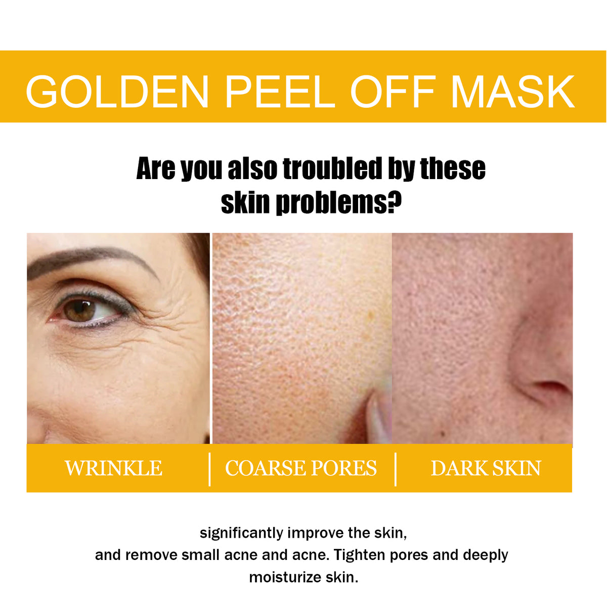 Golden Peel Off Mask, Cleanse Blackhead Impurities Fade Wrinkles Tight Skin Smear Type Mask